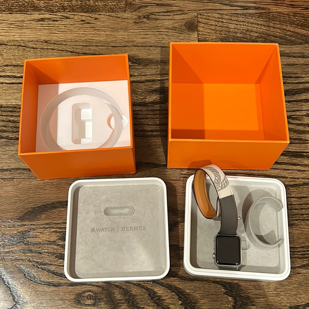 Apple Smartwatch with Silver and Brown Accents